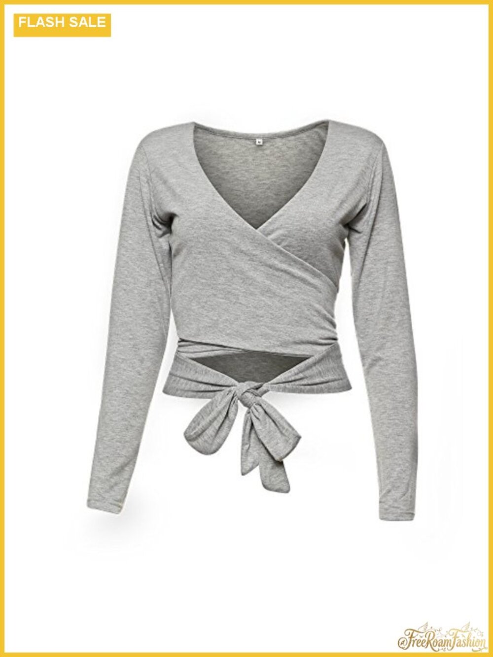 Women's Sexy Deep V Neck Bandage Surplice Wrap Crop Top Long Sleeve